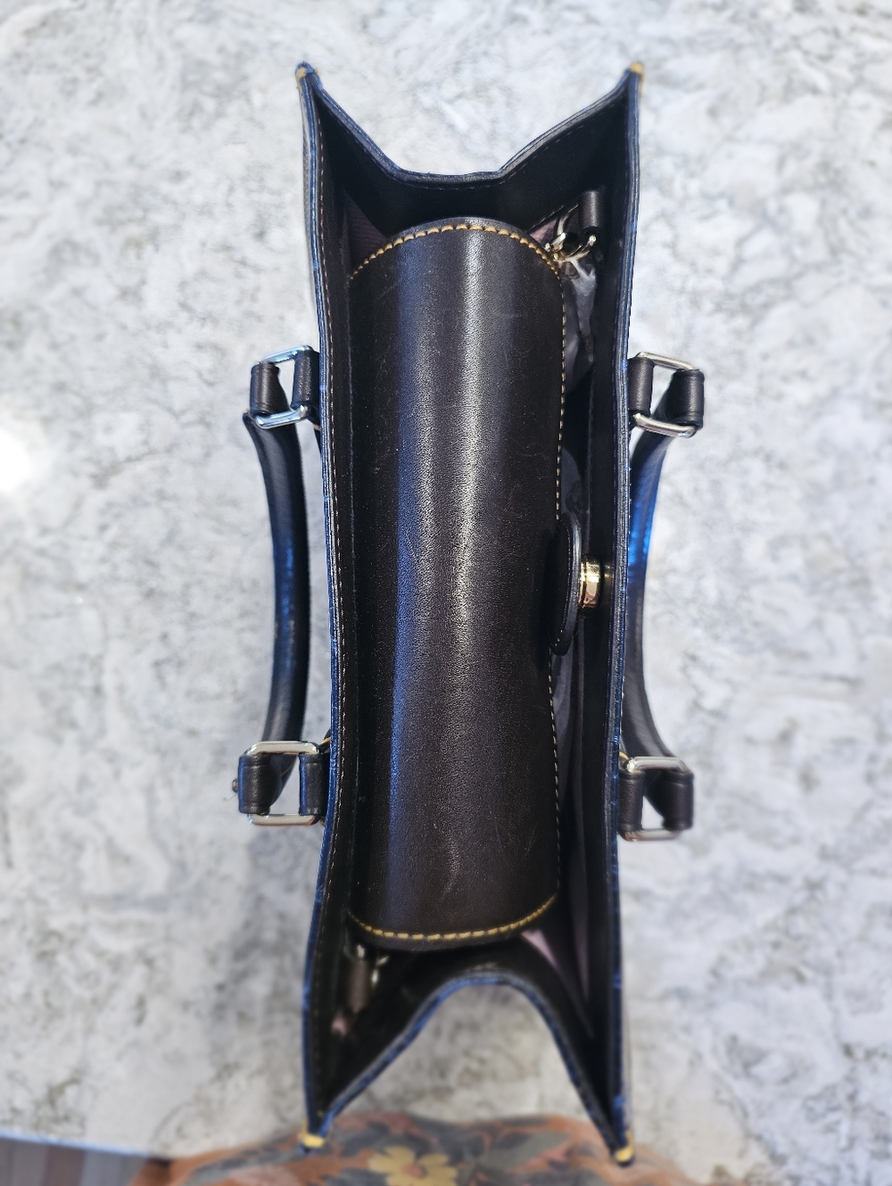 Vintage Dooney & Bourke Janine Leather Tote with Navy Blue Pebble Grain Wristlet - Picture 7 of 11